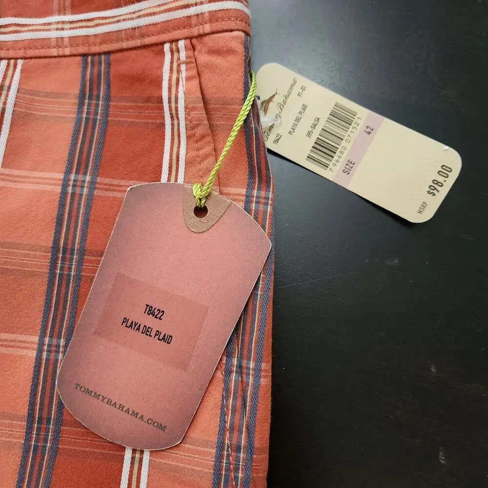 NWT Tommy Bahama Playa Del Plaid Cotton Silk Shorts Size 42